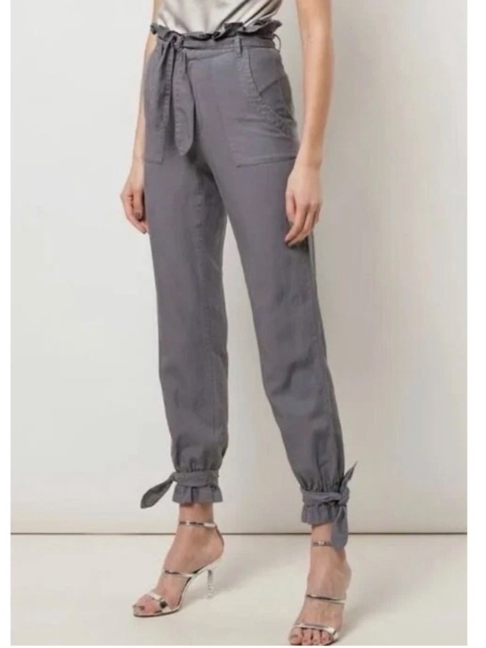Alice and Olivia linen blend tie ankle pant in grey